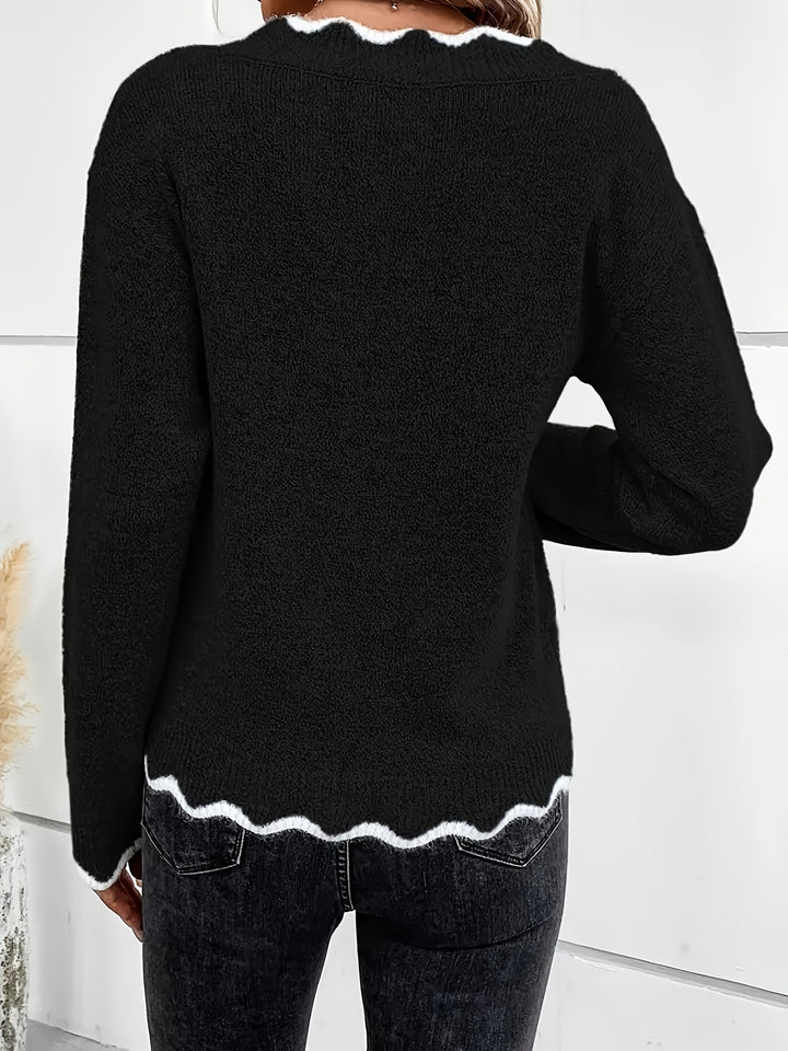 Éléonore™ | Pull Col V Festonné