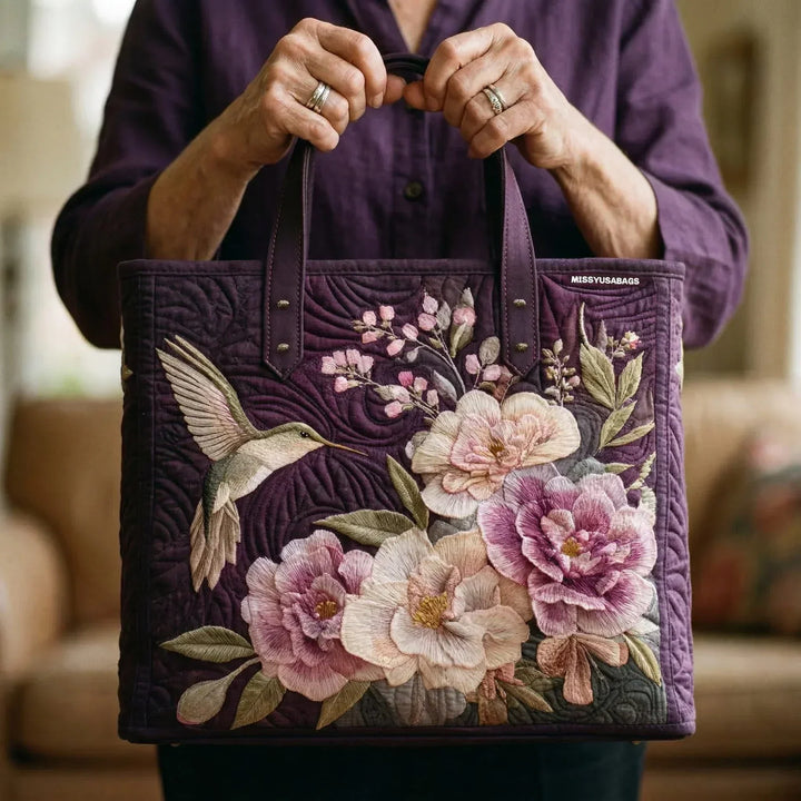 Sac matelassé artisanal - Colibris et orchidées
