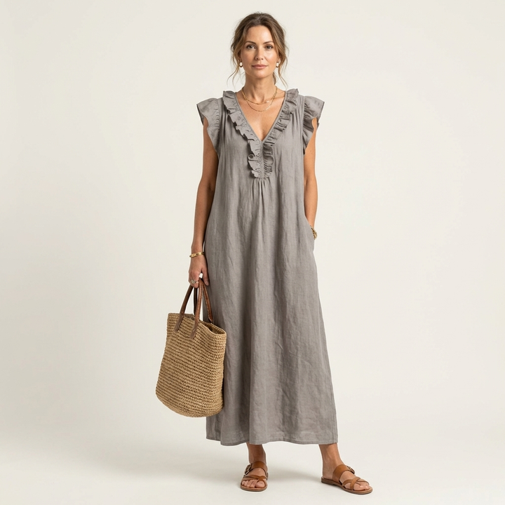 Josette | Robe Maxi à Col V et Volants