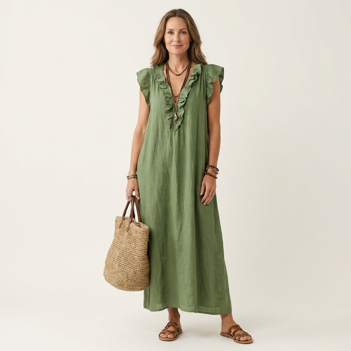Josette | Robe Maxi à Col V et Volants