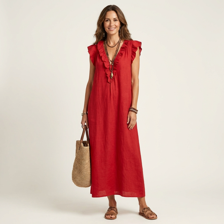 Josette | Robe Maxi à Col V et Volants