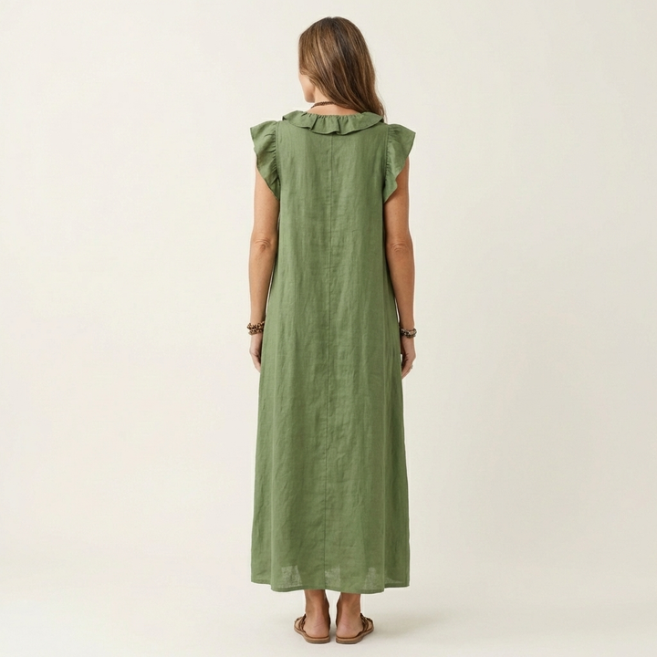 Josette | Robe Maxi à Col V et Volants