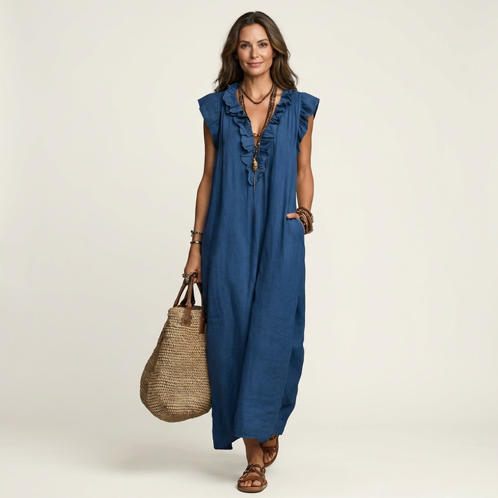 Josette | Robe Maxi à Col V et Volants