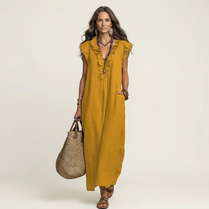 Josette | Robe Maxi à Col V et Volants