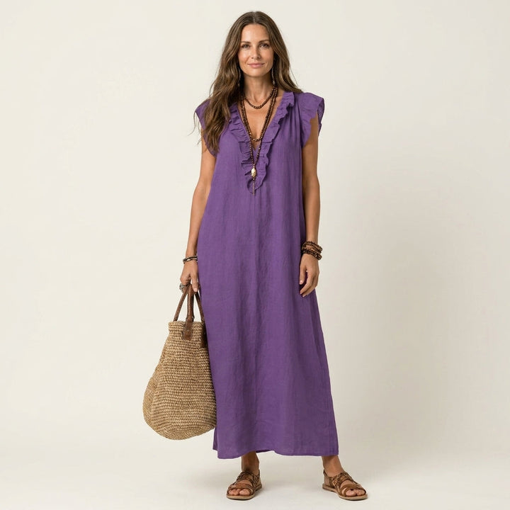 Josette | Robe Maxi à Col V et Volants